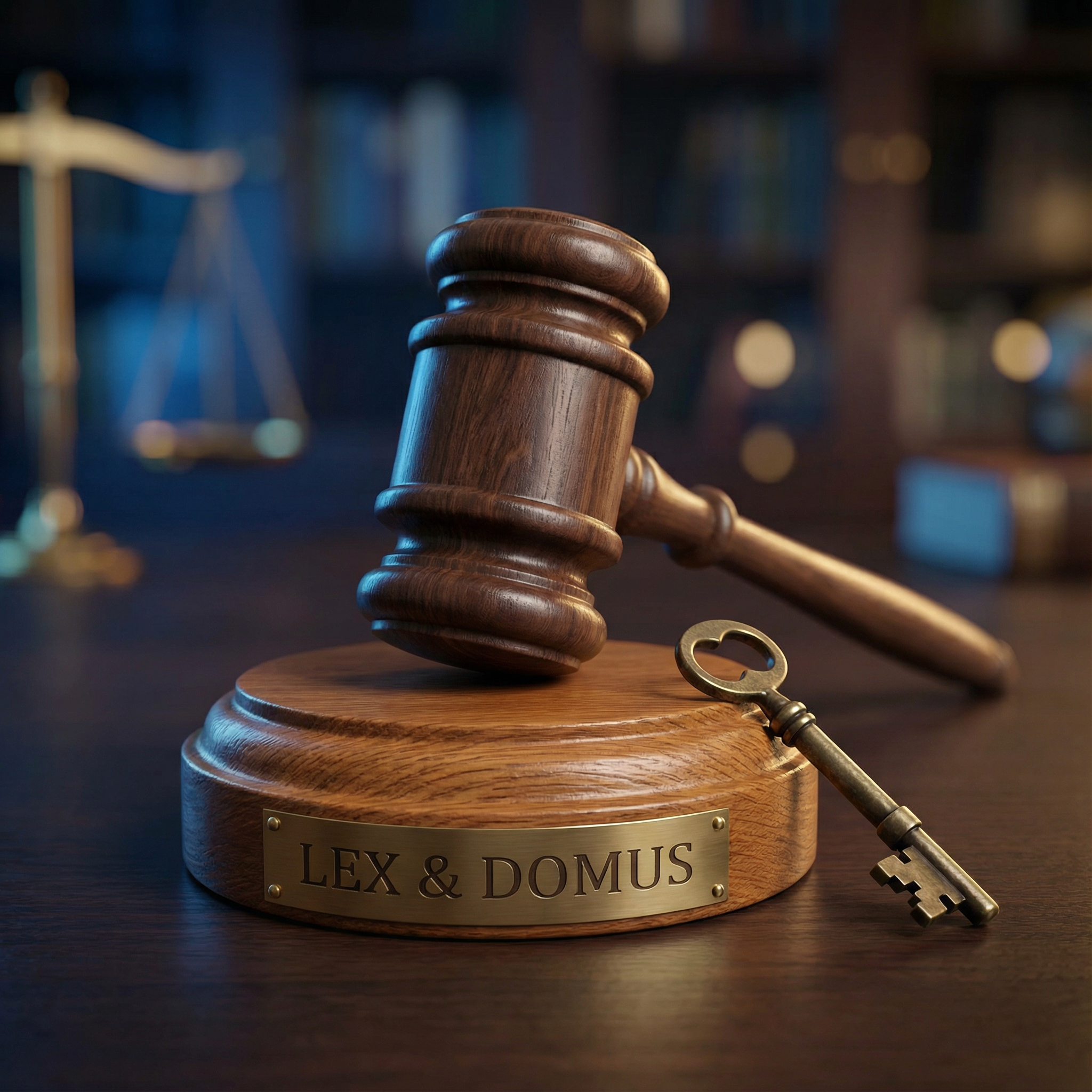 Martelo de leilão e chave